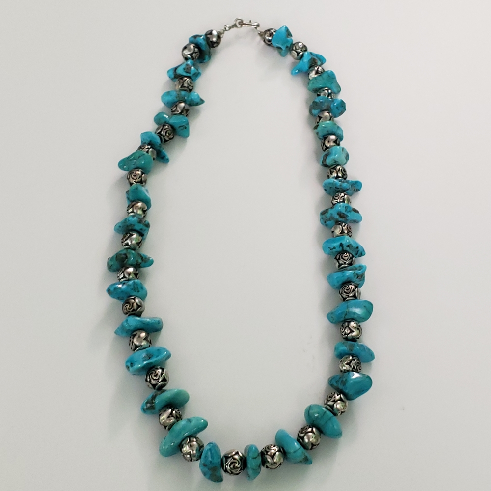 Turquoise and Silver Beaded Necklace